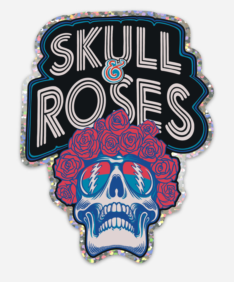 Skull & Roses 6 - skull w/ roses GLITTER sticker