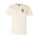 Grateful Dead yellow dancing bear logo on neutral color short sleeve shirt