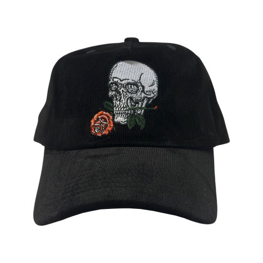 Skull & Rose Embroidered Corduroy Hat