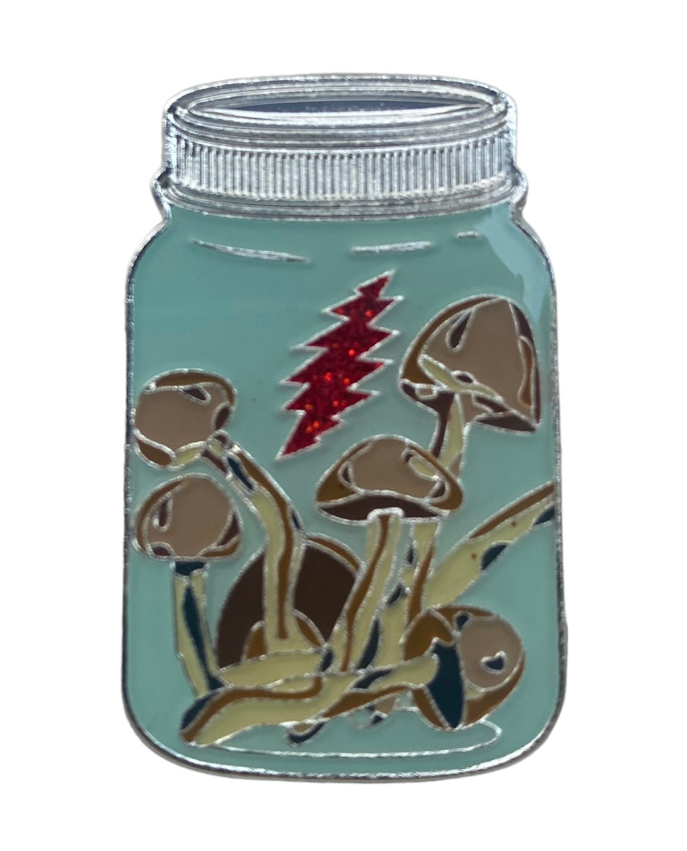 Mushroom Jar w/ 13-point glitter bolt Pin – Always A Hoot Studios